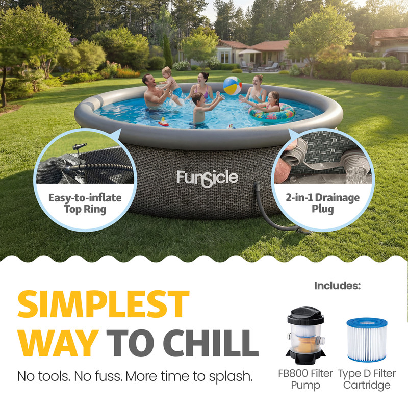 Funsicle 12' x 36" QuickSet Inflatable Ring Top Outdoor Above Ground Pool w/Pump gallery