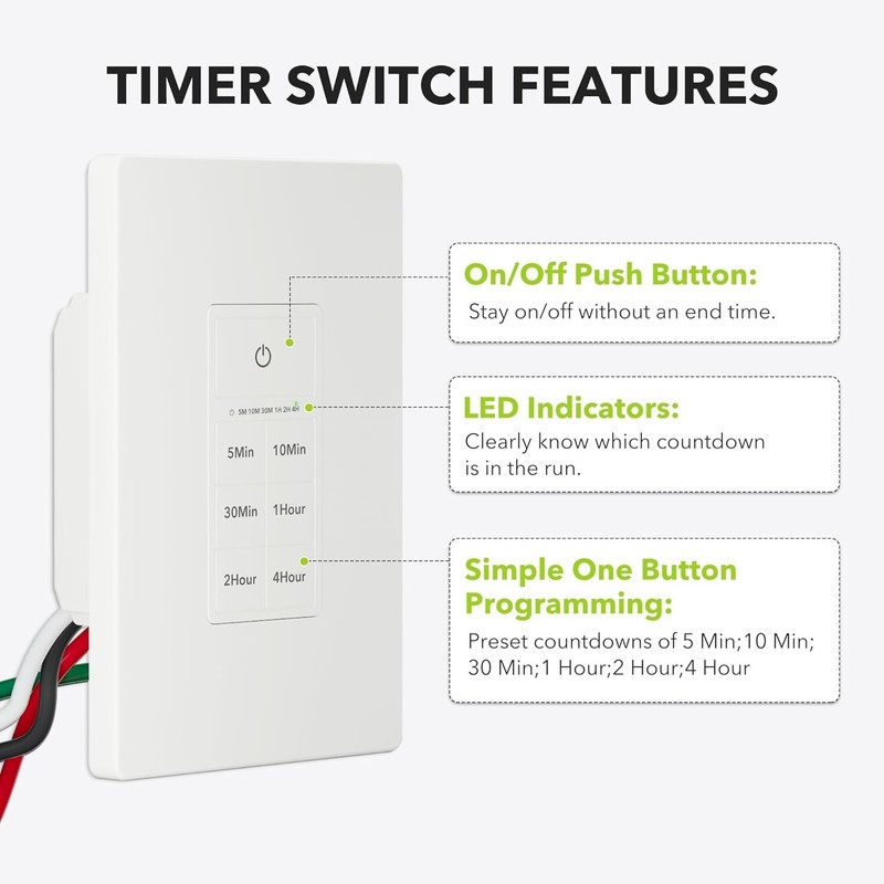 BN-LINK Countdown Timer Switch for Exhaust Fan, Bathroom Fan Light Switch Timer gallery