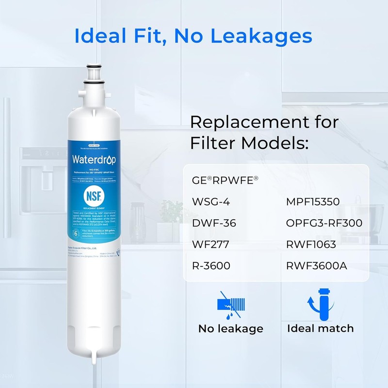 Waterdrop Refrigerator Water Filter, Replacement for GE® RPWFE WITH CHIP (1) gallery