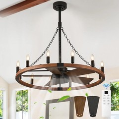 RUSTIC 35″ FARMHOUSE WAGON Wheel CEILING FAN 12 LIGHTS Home Patio WALNUT / BLACK