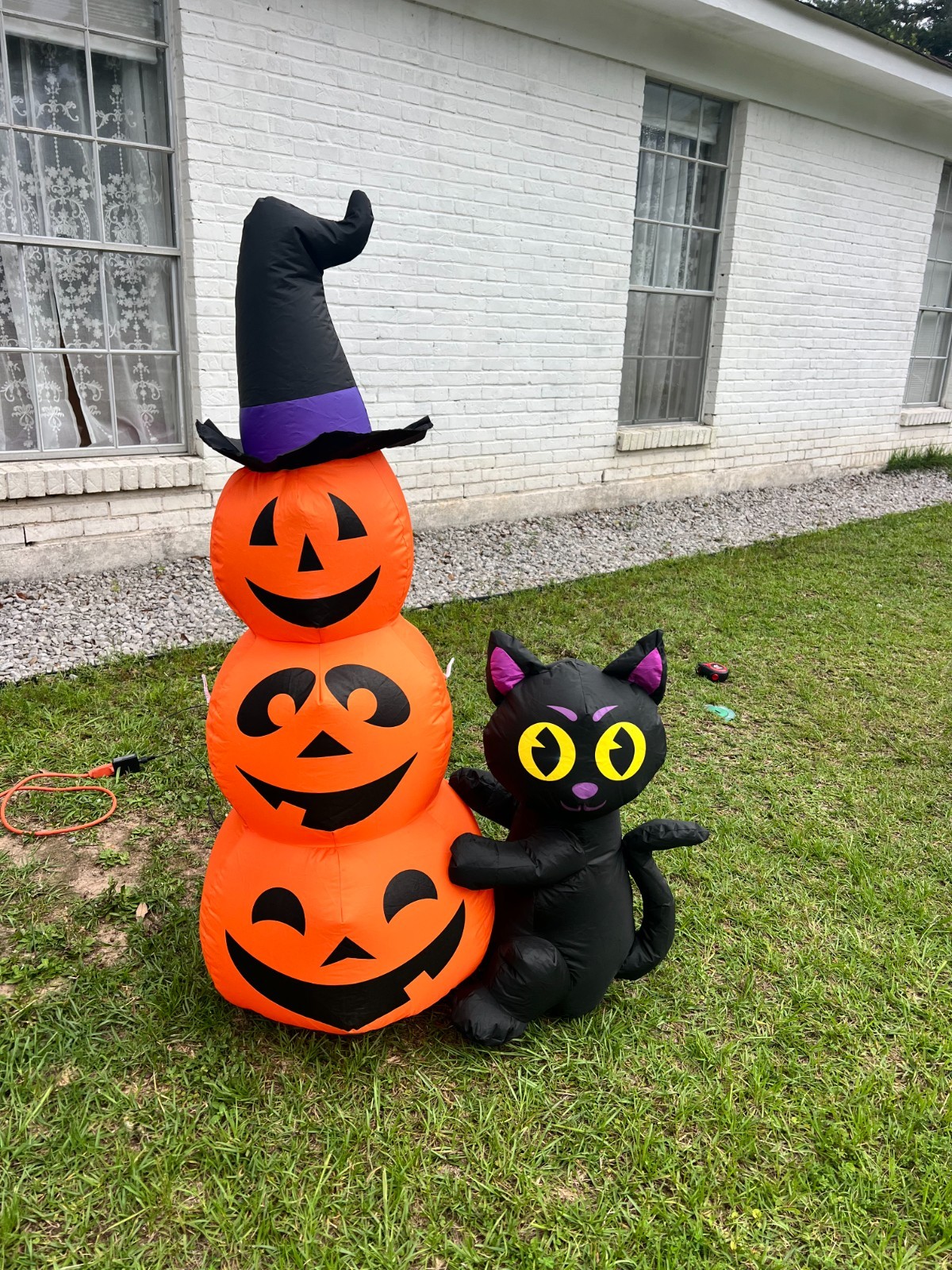 Halloween Inflatable Pumpkins Black Cat Witch Hat Yard Decor 53in gallery
