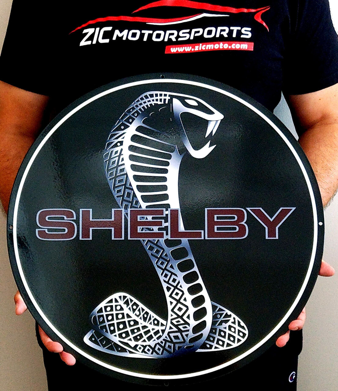 Shelby Round Black/Maroon Steel Sign gallery
