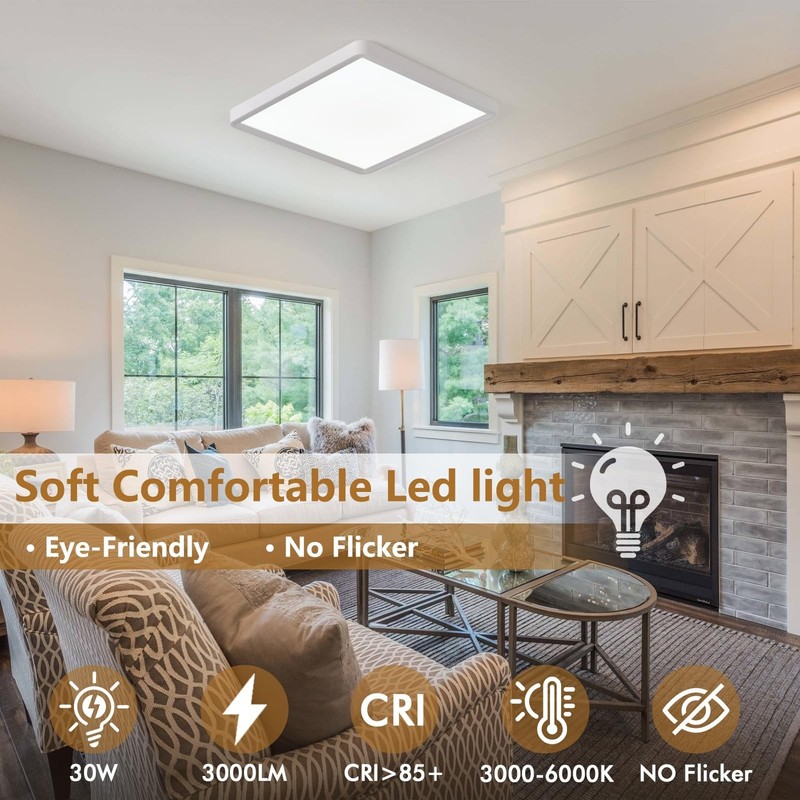 12 Inch Square LED Flush Mount Ceiling Light, 30W, 3000LM Square Light Fixtur... gallery