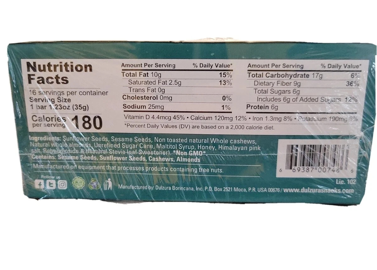 Dulzura All Natural Mixed Nuts + Seeds Crunchy Bars PK-16 GLUTEN FREE NON GMO gallery