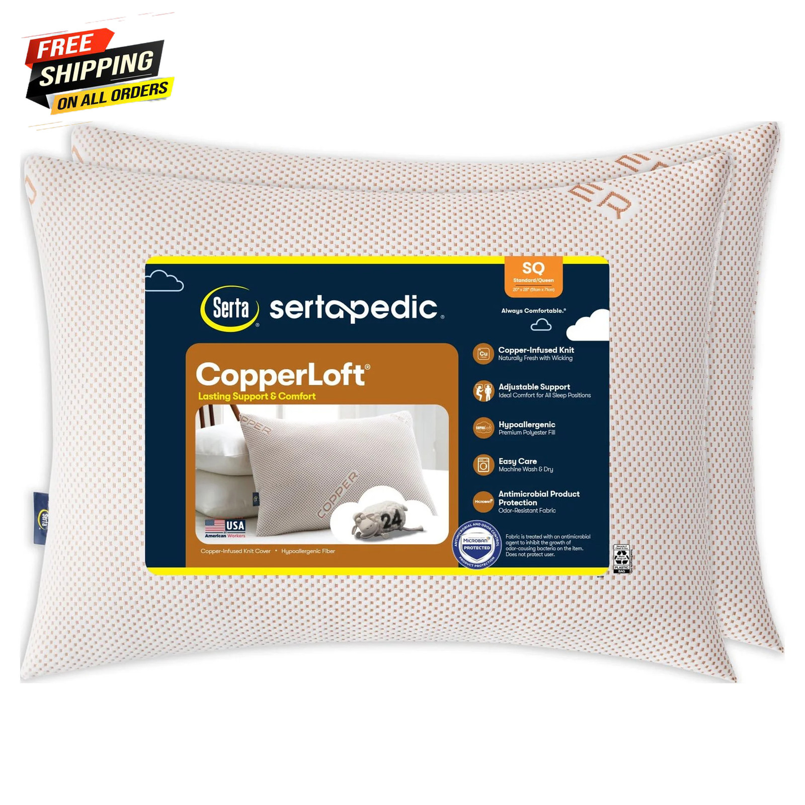 pedic Copperloft Standard/Queen Bed Pillow, 2 Pack, Hypoallergenic ✅ 👈 gallery