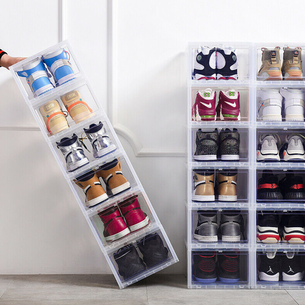 4/8x Foldable Shoe Box Storage Magnetic Stackable Plastic Sneaker Case Organizer gallery