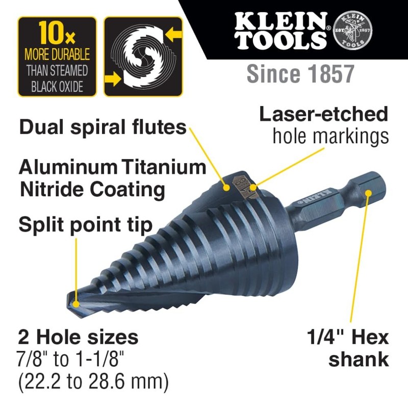Klein Tools Step Drill Bits 2 Hole Sizes Impact Rated Durable Coating 1 4 Inc... gallery
