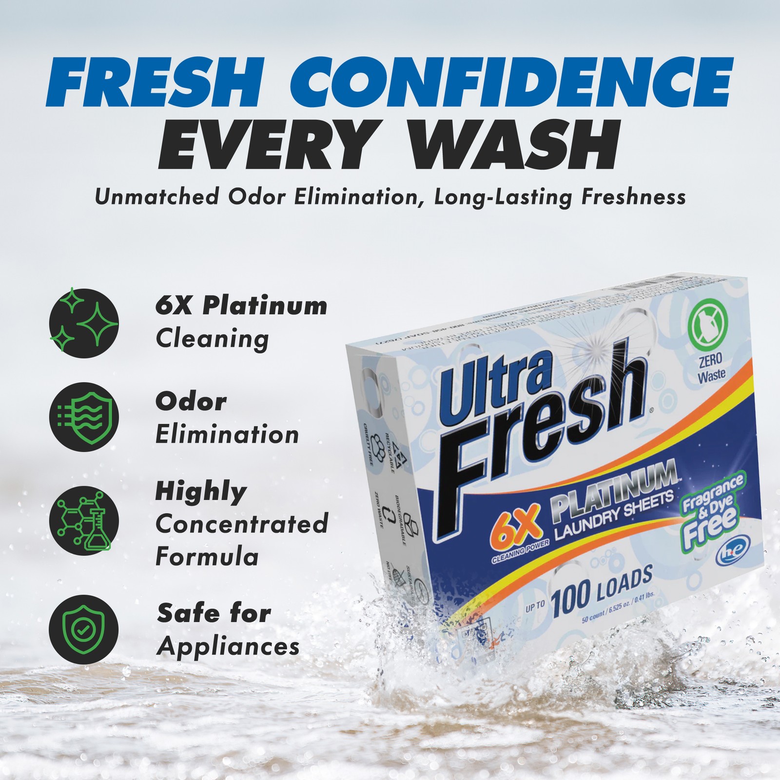Ultra Fresh Platinum 6X Laundry Detergent Sheets with Fragrance and Dye Free gallery