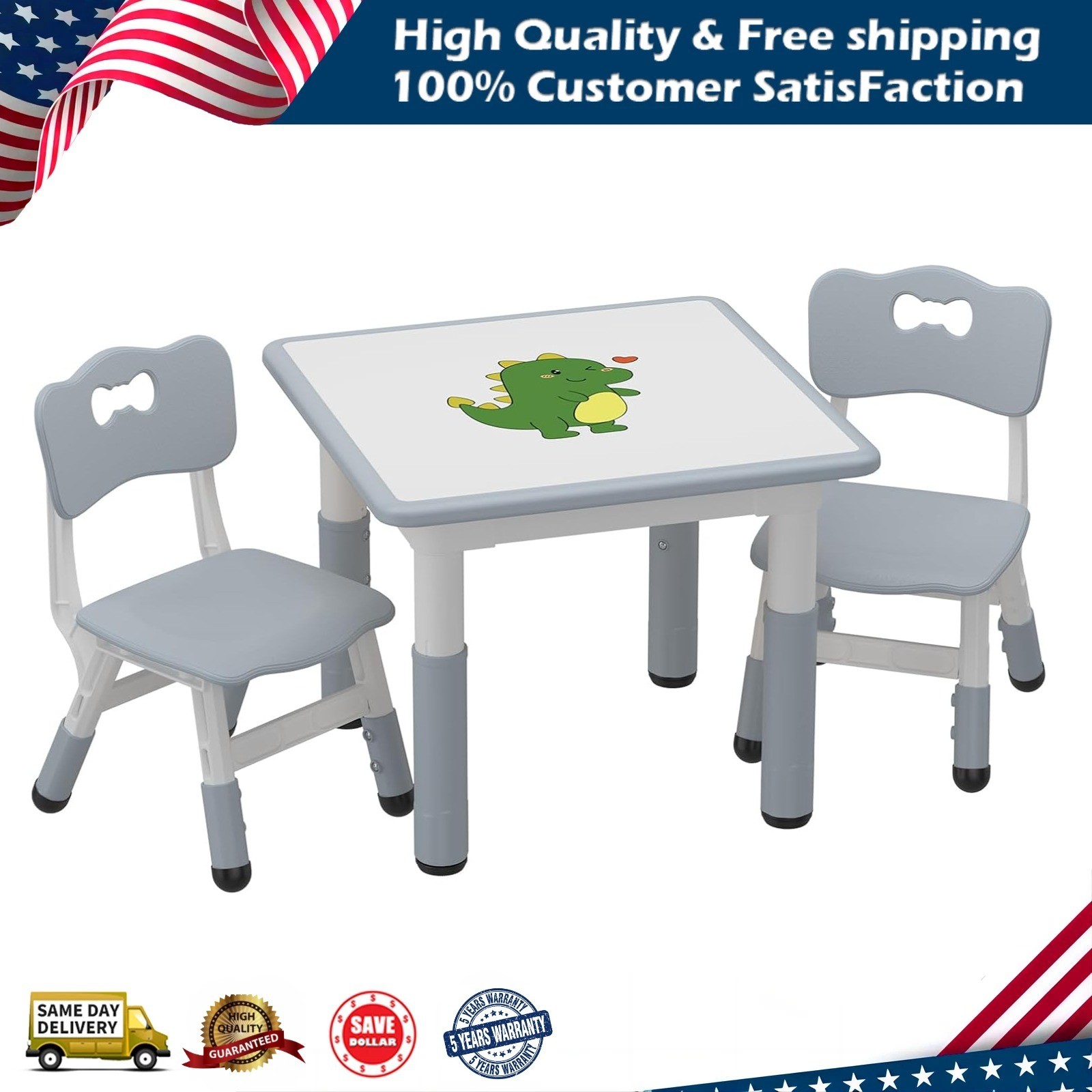 Kids Table and 2 Chairs Set Graffiti Desktop Height Adjustable Toddler Table gallery