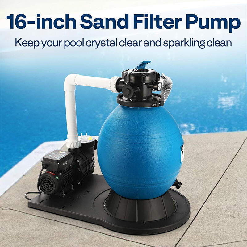 16" Sand Filter Pump 3168GPH Timer 6‑Way Valve 90 lb Pool Pump Above & In‑Ground gallery