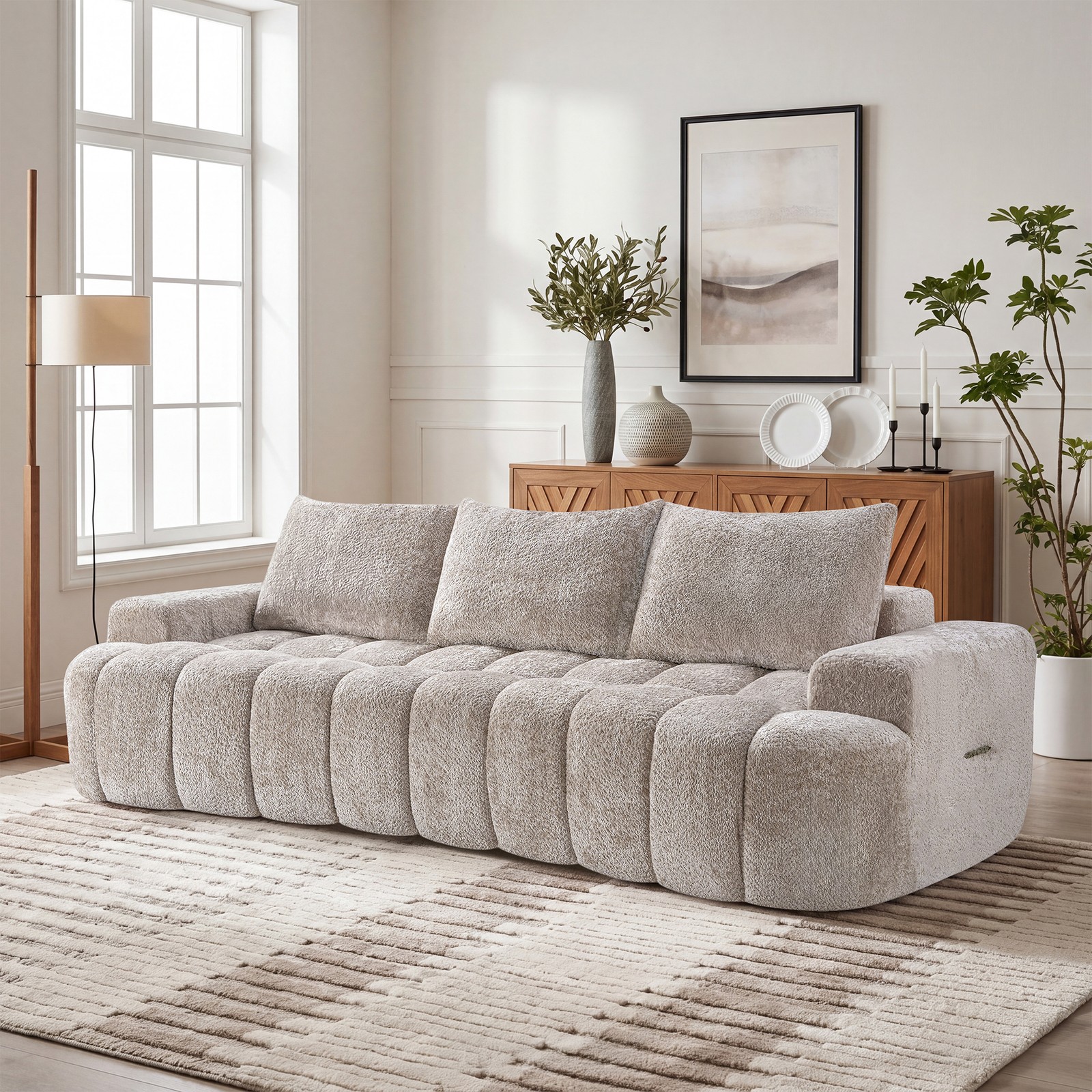 100" Curved Front Compressed Sectional Sofa, 3-Seat Boucle Couch gallery