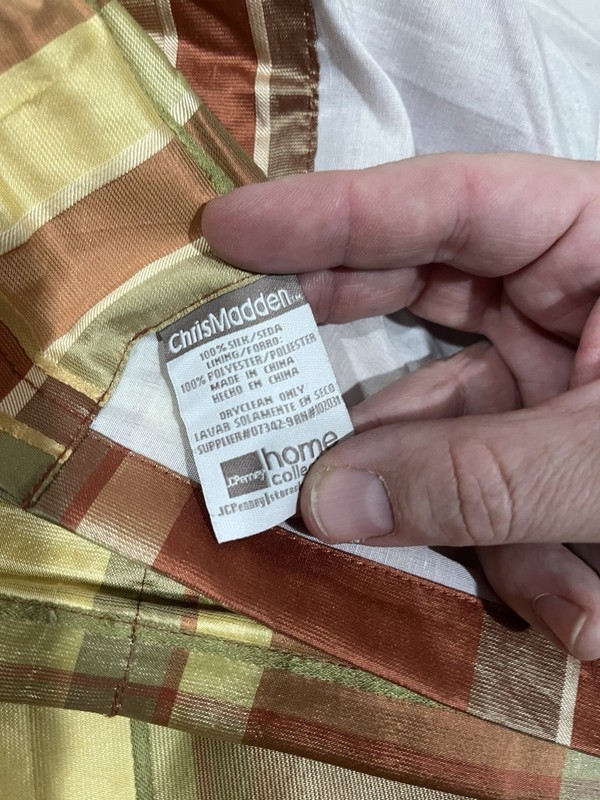 JC Penny Chris Madden Silk Curtain Panels Set of 2 Gold Rust Plaid Lined 41x82" gallery