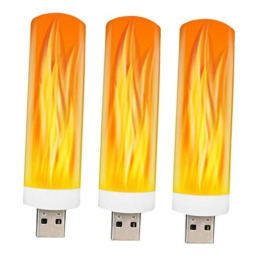 USB LED Flame Effect Light USB Flame Candle Bulb Flameless Tea Yellow-3P