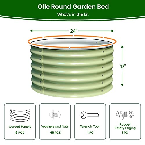 OLLE TWIN ROUND METAL GARDEN BEDS VEGETABLES 17" TALL 24" X 17" -SAGE GREEN gallery