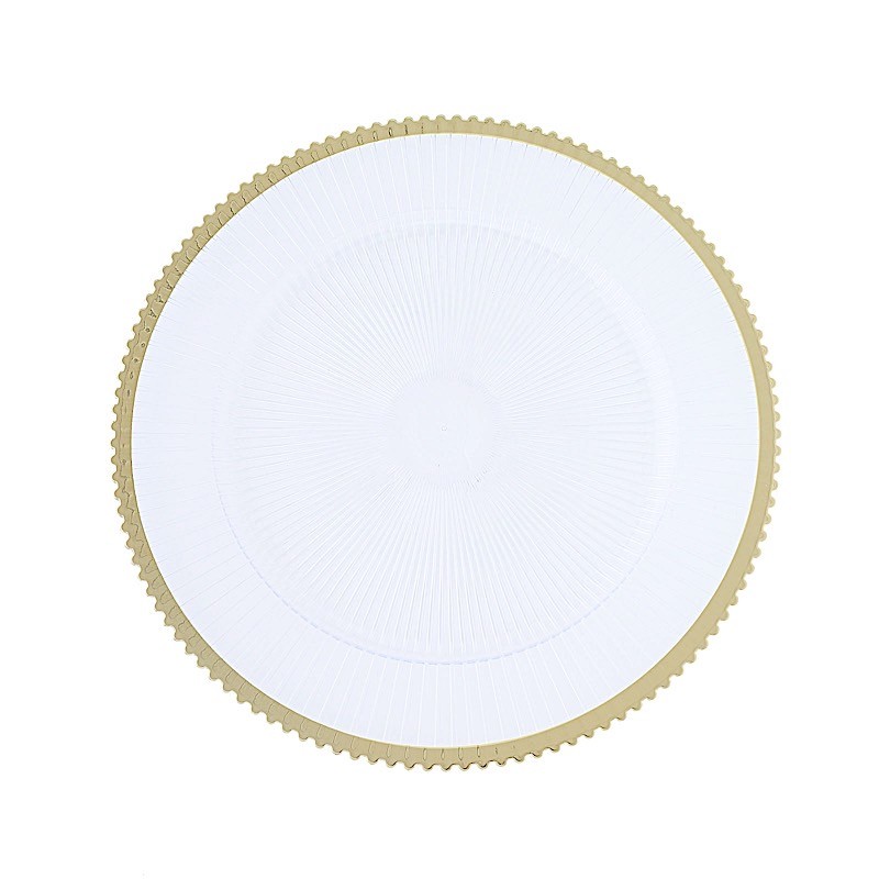 24 CLEAR GOLD 13" CHARGER PLATES Round Starburst Trim Wedding Party Decorations gallery