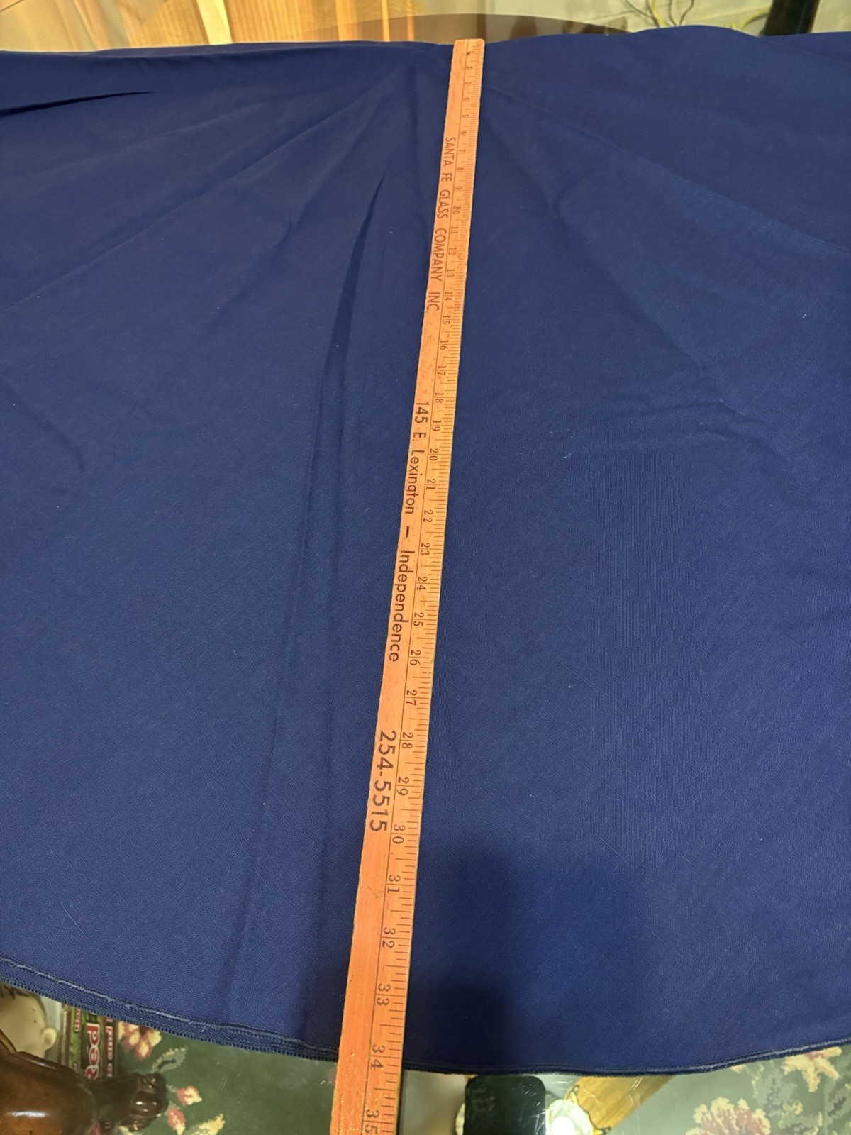 Round Blue Tablecloth 68 Inches Rolled Him Poly Cotton Blend gallery