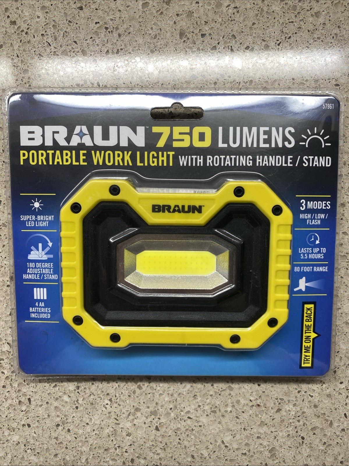 NEW Braun 750 Lumens Portable Worklight With 4 AAA Rechargeables Batteries 57961 gallery