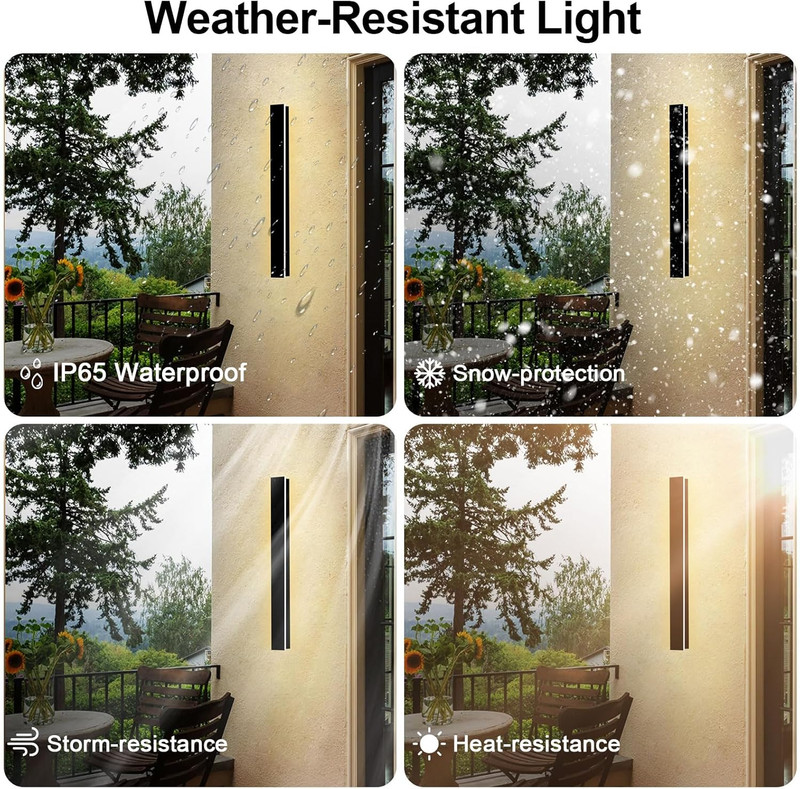 Dimmable Modern Outdoor Wall Light 2 Pack, IP65 Waterproof, 47IN Black Sconce gallery