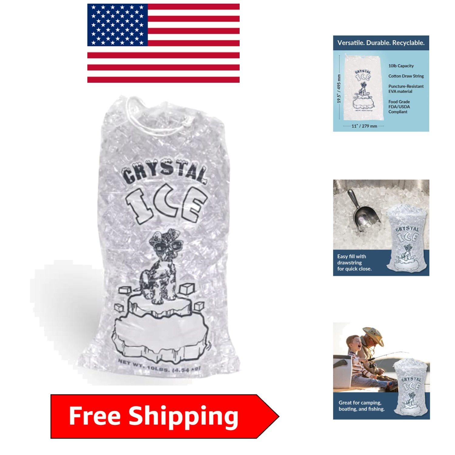 10 lb Clear Ice Bags with Drawstring Closure - 100 Count for Events & Travel gallery