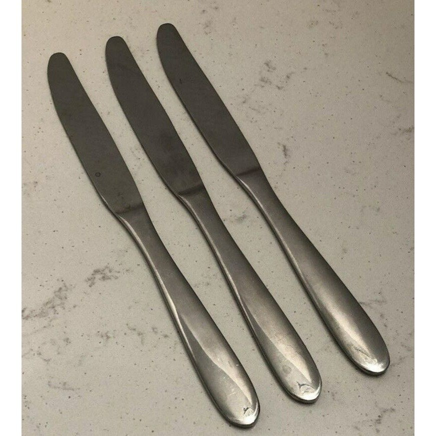 Stainless Steel Dinner Knives unknown pattern round handle tip satin set of 3 gallery