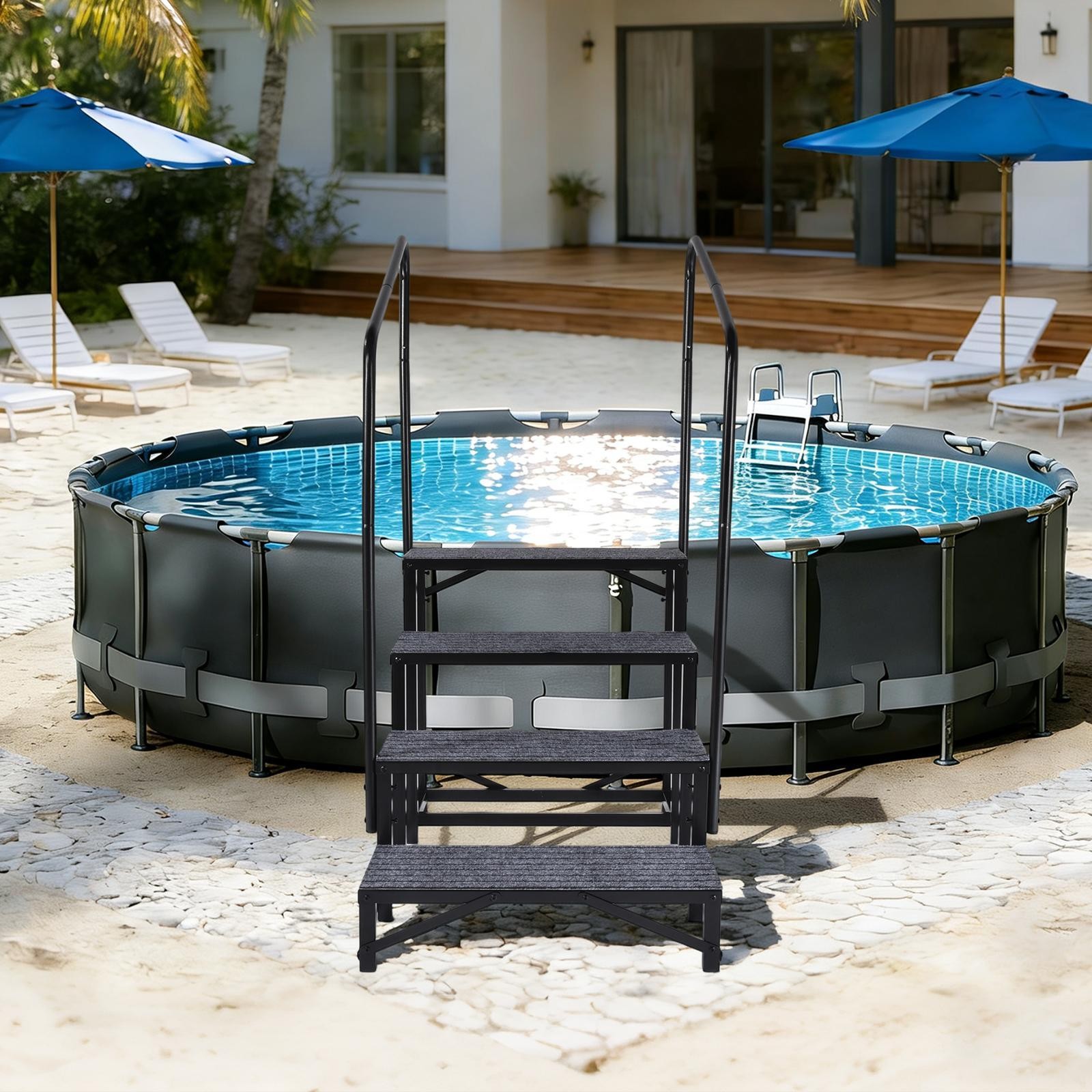 In-Pool Above Ground Pool Step w 2 Handrail & Non-slip gallery