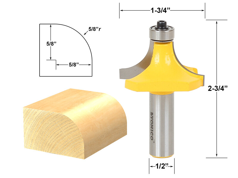 5/8" Radius Round Over Edge Forming Router Bit - 1/2" Shank - Yonico 13167 gallery