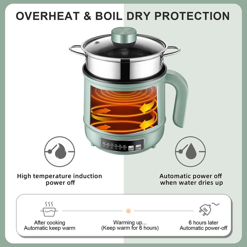 Smart Mini Hot Pot with Timer and Automatic Shut Off 1.2L Portable, Green gallery