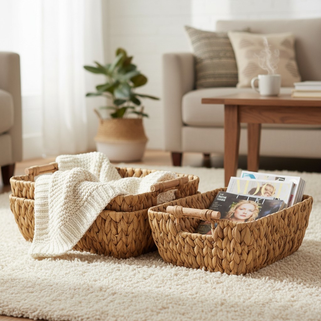 Natural Water Hyacinth Storage Baskets with Wood Handles, 2-Pack for All Rooms gallery