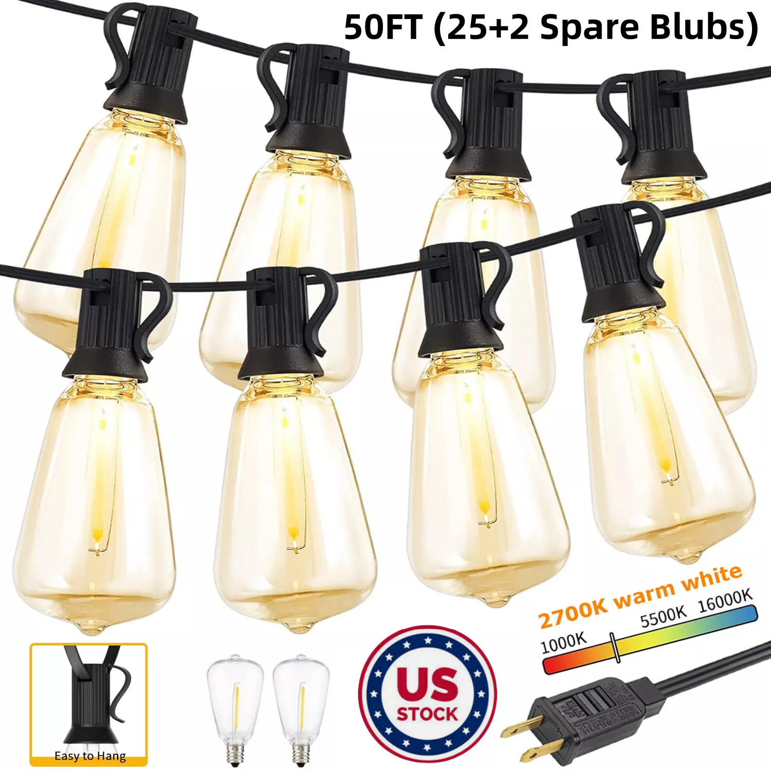 50FT - 500FT LED Outdoor String Lights Dimmable Waterproof ST38 LED Patio Lights gallery