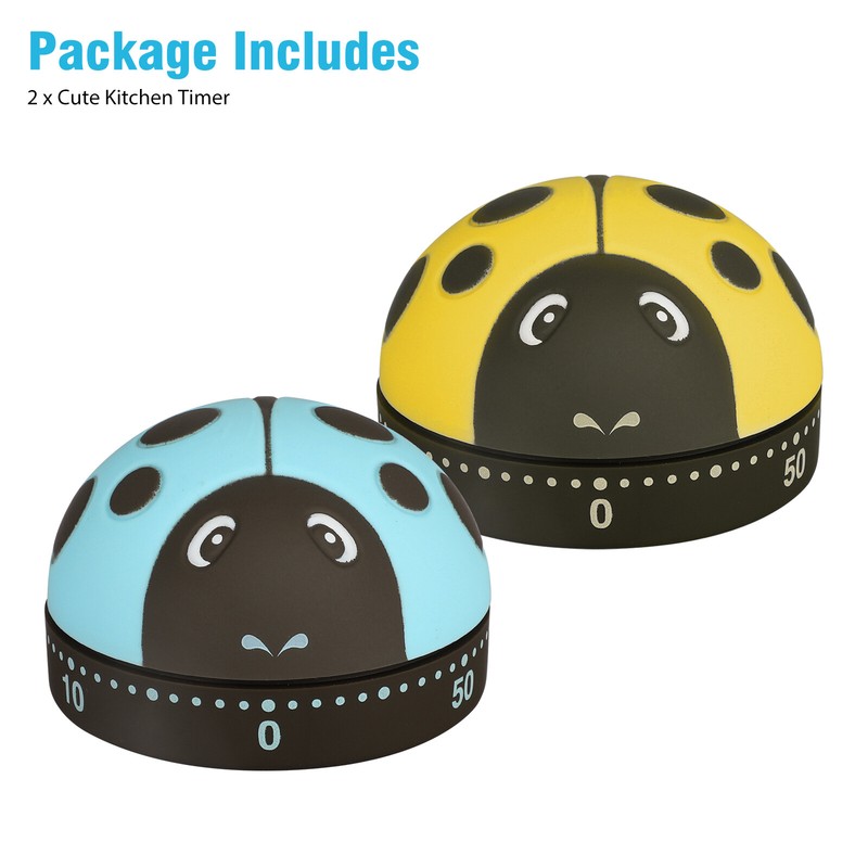 2pcs Cartoon Ladybug Mechanical Timer 60 Minutes Cooking Alarm Clock Count Down gallery