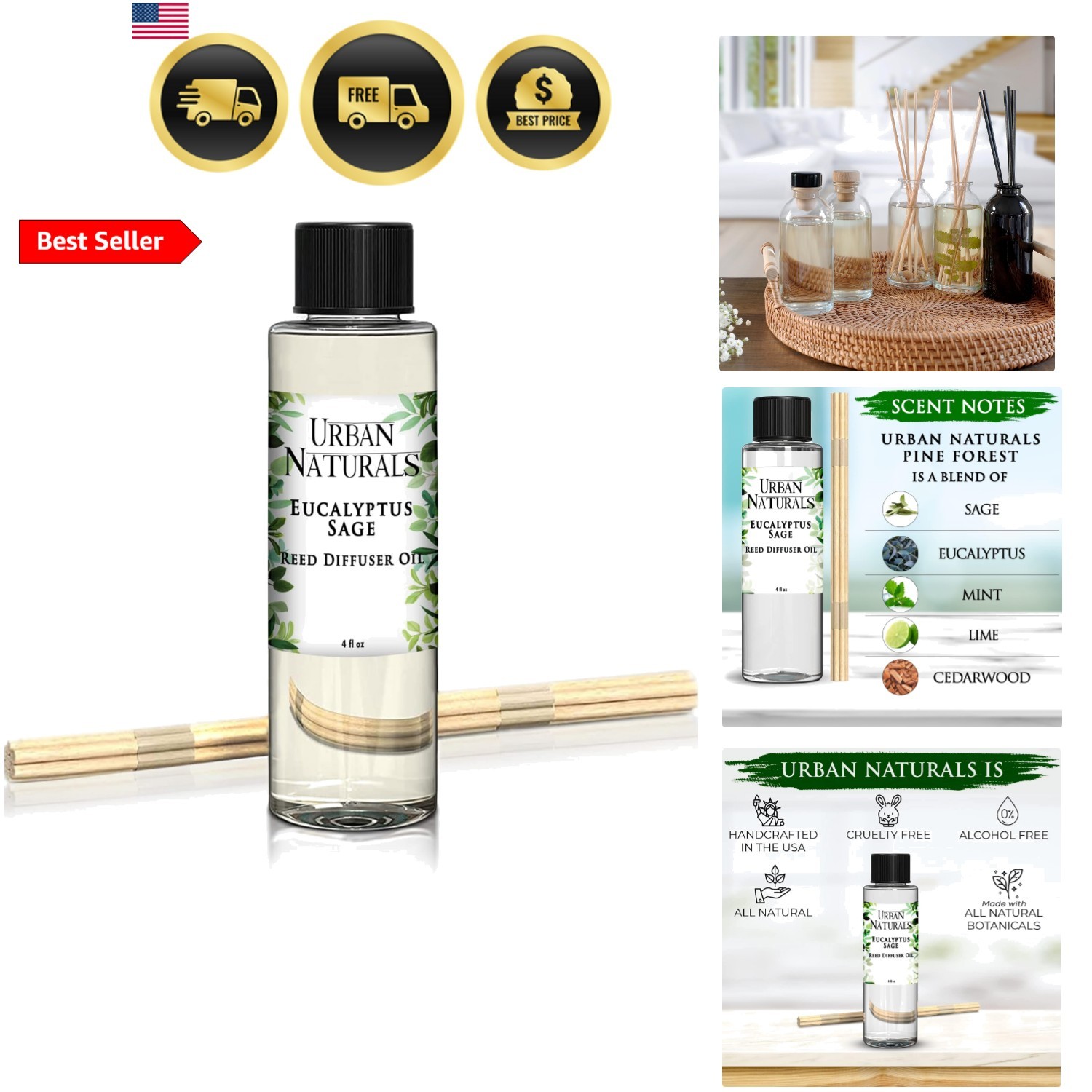 Eucalyptus & Sage Oil Reed Diffuser Refill | Eucalyptus, Sage, Mint, Lime and... gallery