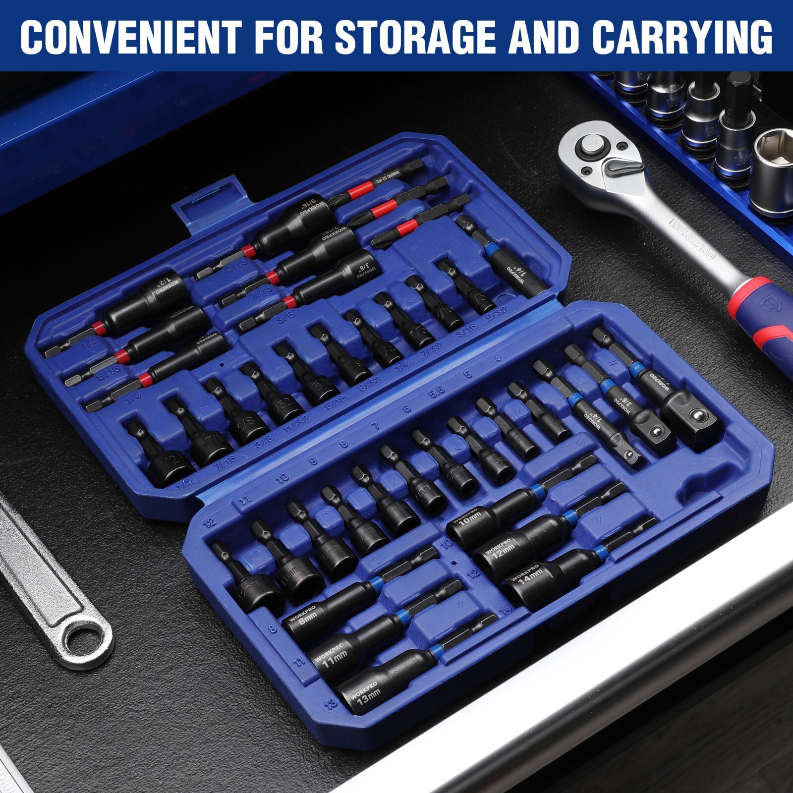 WORKPRO 39-Piece Magnetic Nut Driver Set 1/4 " Shank SAE &Metric Power Drill Bit gallery