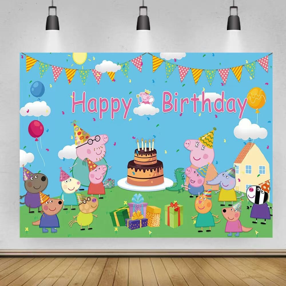Peppa Pig Happy Birthday Backdrop 5x3.5ft , for Kids Birthday Party Decoration gallery