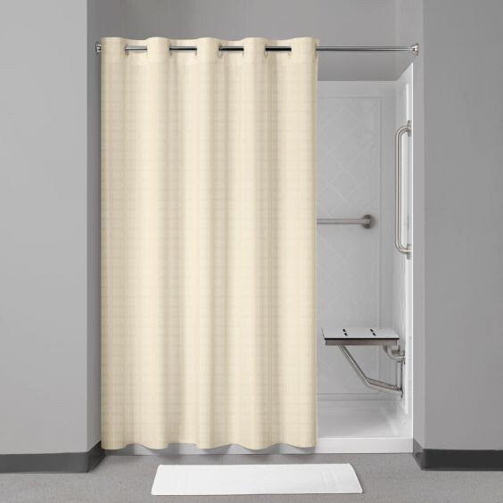 Manchester Mills Protect360° Shower Curtain Beige Boxed Stripe Microban HOOKLESS gallery