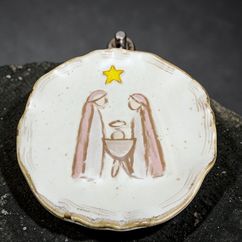 Mudpie Ceramic Nativity Scene Decorative Plate Christmas Decor White Brown Star gallery