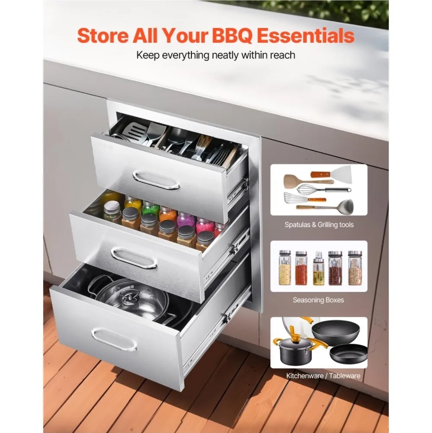 VEVOR Triple-Access Stainless Steel Modular Drawer Cabinet with Handles Outdoor gallery