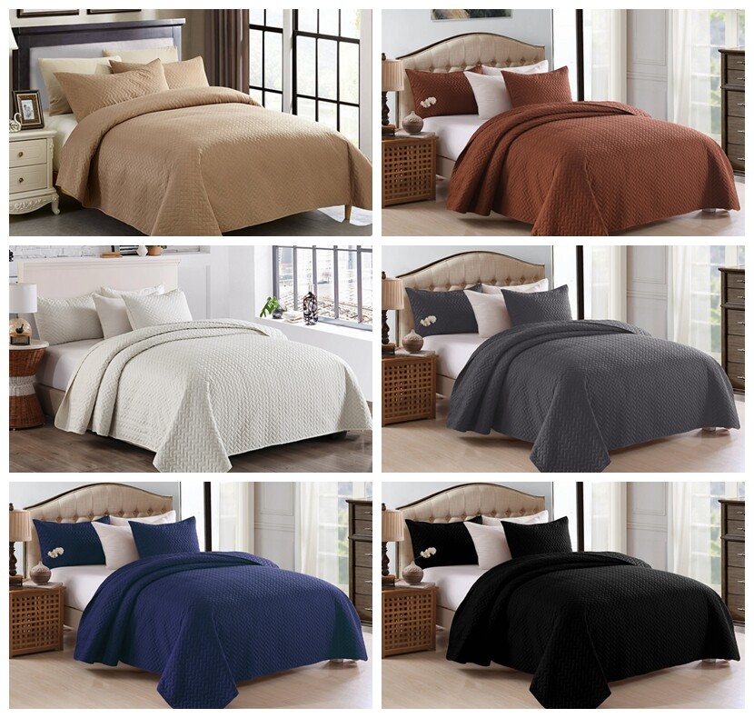 Embossed Reversible Bedspread Coverlet Quilt Set Bedding Cover Queen King Size gallery