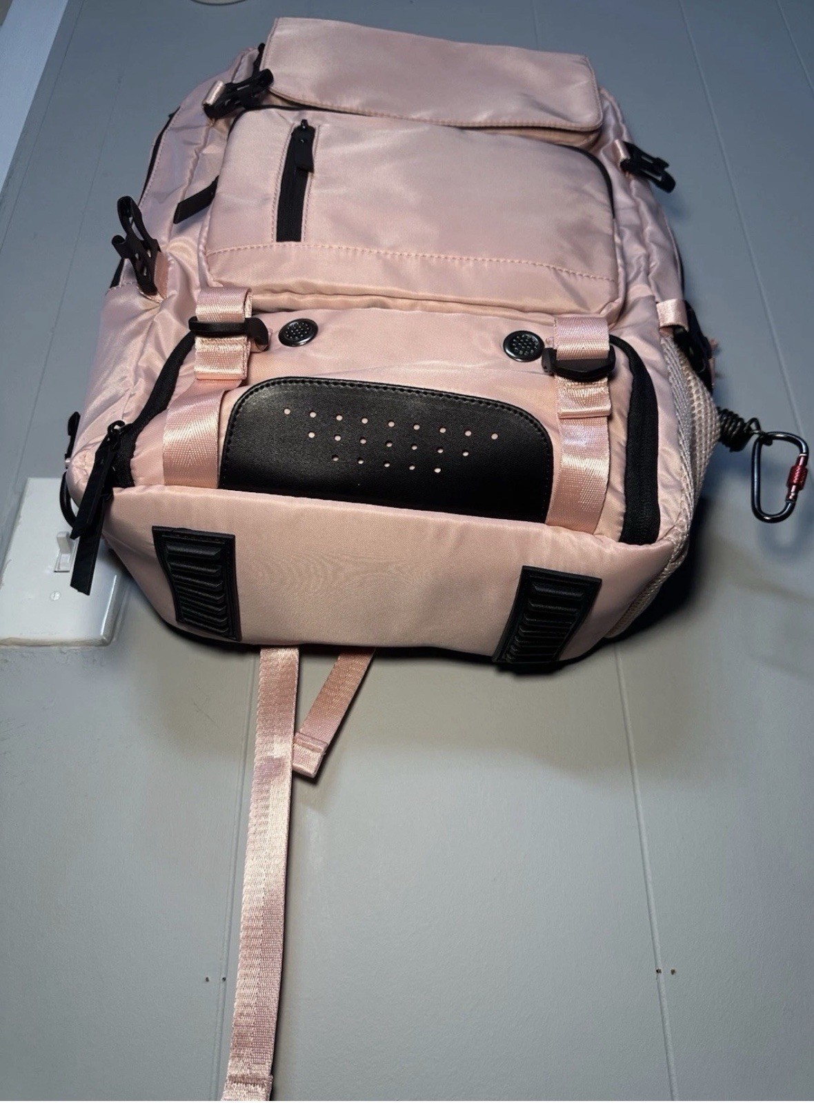 Pink Hiking Backpack USB Charging Port, Multiple Compartments, Adjustable Straps 3