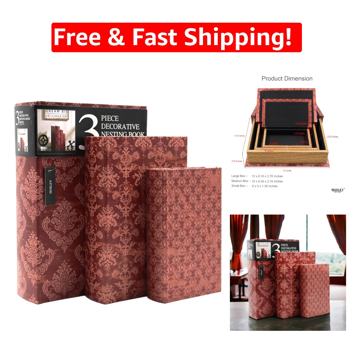 Chic Farmhouse Memory Book Boxes Set of 3 - Decorative Nesting Storage 8-12 Inch gallery