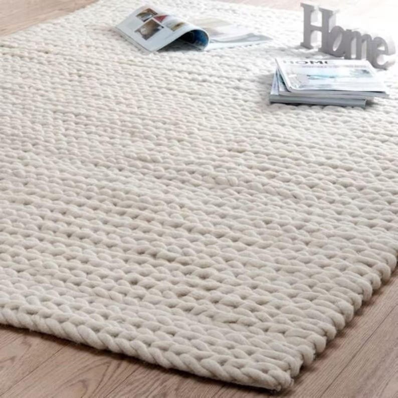 Handwoven Ivory/Off White Chunky Wool Area Rug Scandinavian Modern Design Rug gallery