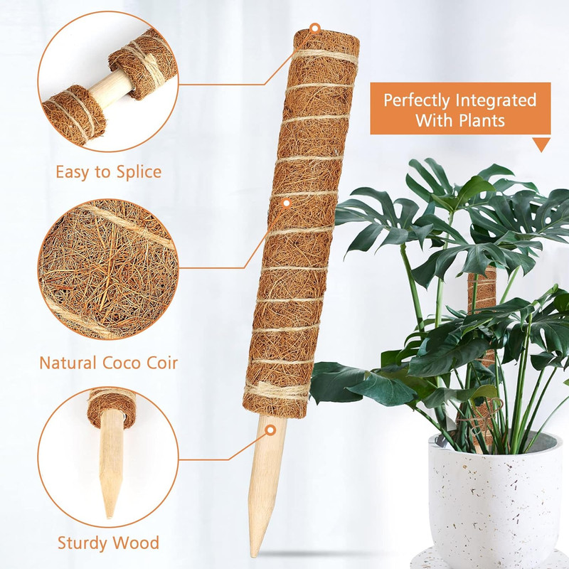 【4 Pack】 Moss Pole, 17 Inch Coco Coir Totem Poles Extending to 53 Inches, Plant gallery