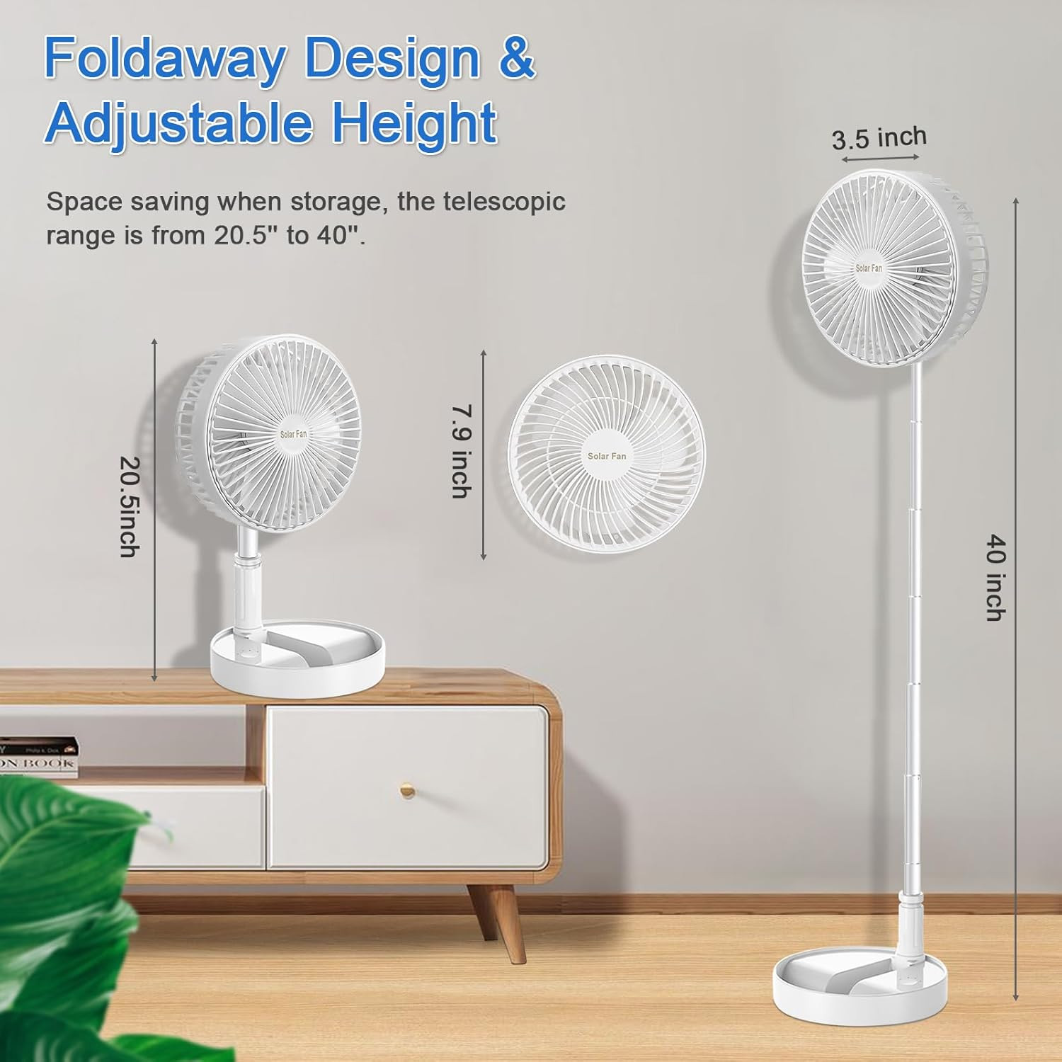 Portable Standing Fan with Solar Panel, Battery & Solar Powered Fan for Travel, gallery