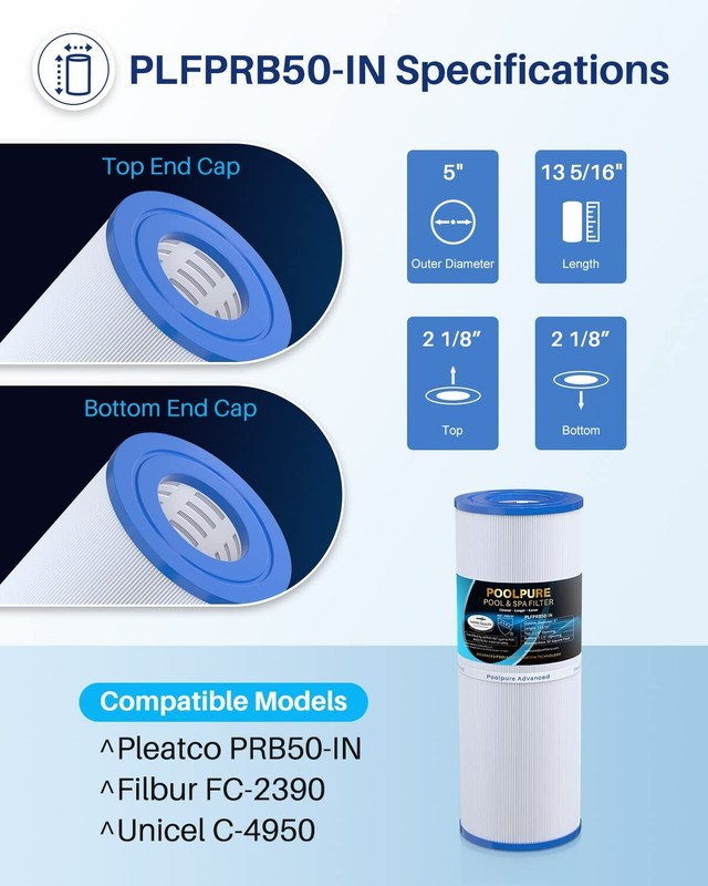POOLPURE PLFPRB50-IN Spa Filter Replaces Pleatco PRB50-IN PRB50IN Unicel C-4950 gallery