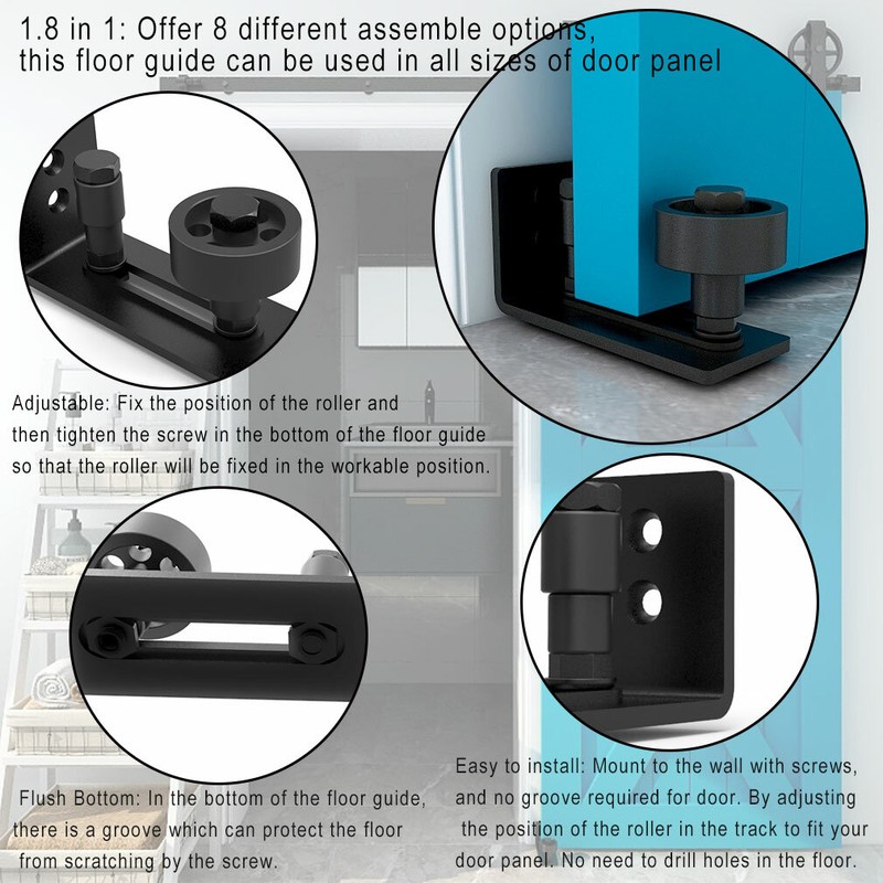 8 in 1 Adjustable Floor Guide Wall Mount Roller Wheel for Sliding Barn Door Kit gallery