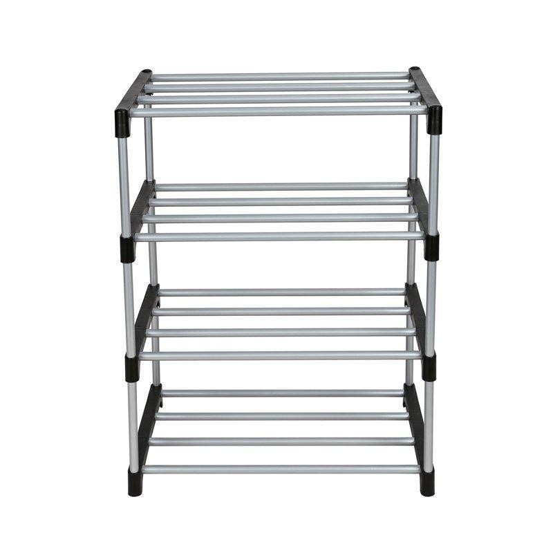 4 Tier Shoe Rack Black/Silver Stackable Fits 8 Pairs Easy Assembly Space-Saving gallery