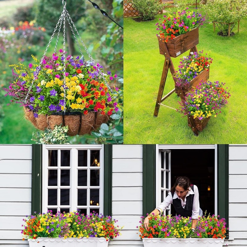 16PCS UV-Resistant Artificial Flowers Faux Plants for Outdoor & Home Decor gallery