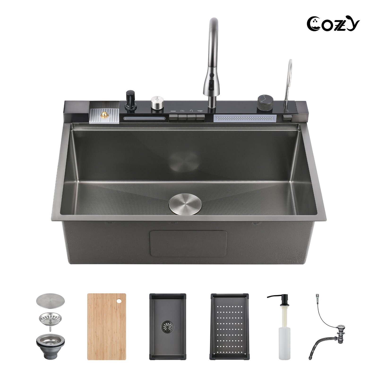 Cozy 33x22" Multifunctional Overmount Kitchen Sink Faucet Combo gallery