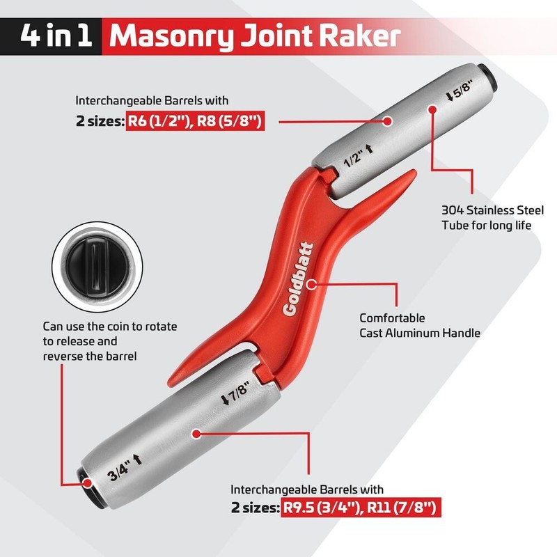 Goldblatt RED Masonry Brick Jointer Tool 4Size Barrel Jointer 1/2" 5/" 3/4" 7/8" gallery