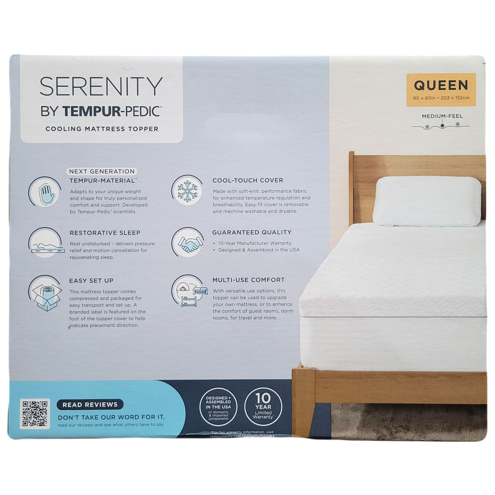 Tempur-Pedic Serenity 3" Cooling Memory Foam Mattress Topper, Queen Size gallery