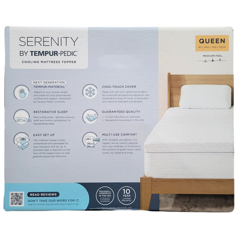 Tempur-Pedic Serenity 3" Cooling Memory Foam Mattress Topper, Queen Size gallery
